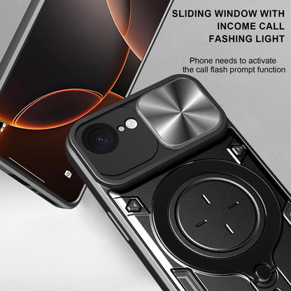 Apple iPhone 16e Magnetic Holder CD Texture Sliding Camshield Phone Case, TPU PC Shockproof Cover