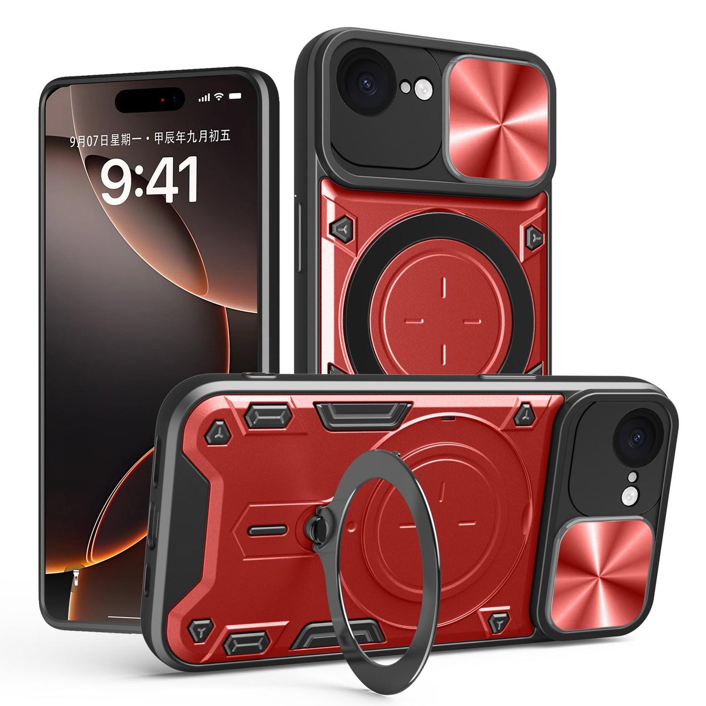 Apple iPhone 17e Magnetic Holder CD Texture Sliding Camshield Phone Case, TPU PC Shockproof Cover