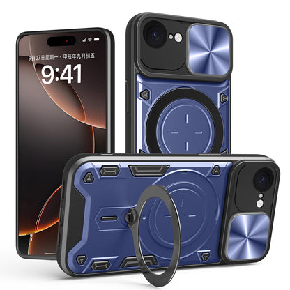 Apple iPhone 16e Magnetic Holder CD Texture Sliding Camshield Phone Case, TPU PC Shockproof Cover