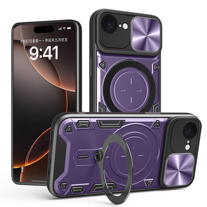 Apple iPhone 16e Magnetic Holder CD Texture Sliding Camshield Phone Case, TPU PC Shockproof Cover