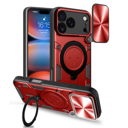 Apple iPhone 17 Pro Max Magnetic Holder CD Texture Sliding Camshield Phone Case, TPU PC Shockproof Cover