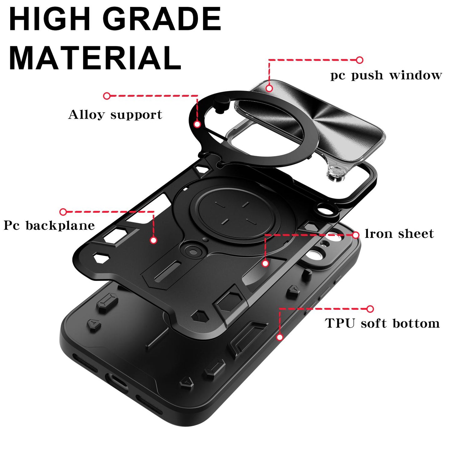 Apple iPhone 17 Pro Max Magnetic Holder CD Texture Sliding Camshield Phone Case, TPU PC Shockproof Cover