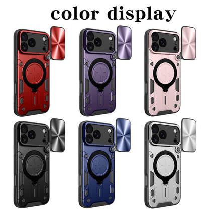 Apple iPhone 17 Pro Max Magnetic Holder CD Texture Sliding Camshield Phone Case, TPU PC Shockproof Cover