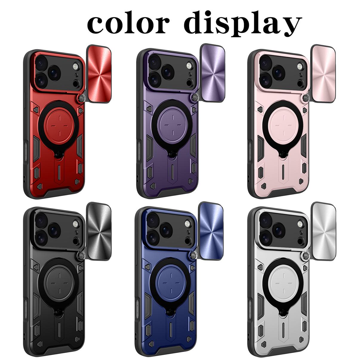 Apple iPhone 17 Pro Max Magnetic Holder CD Texture Sliding Camshield Phone Case, TPU PC Shockproof Cover