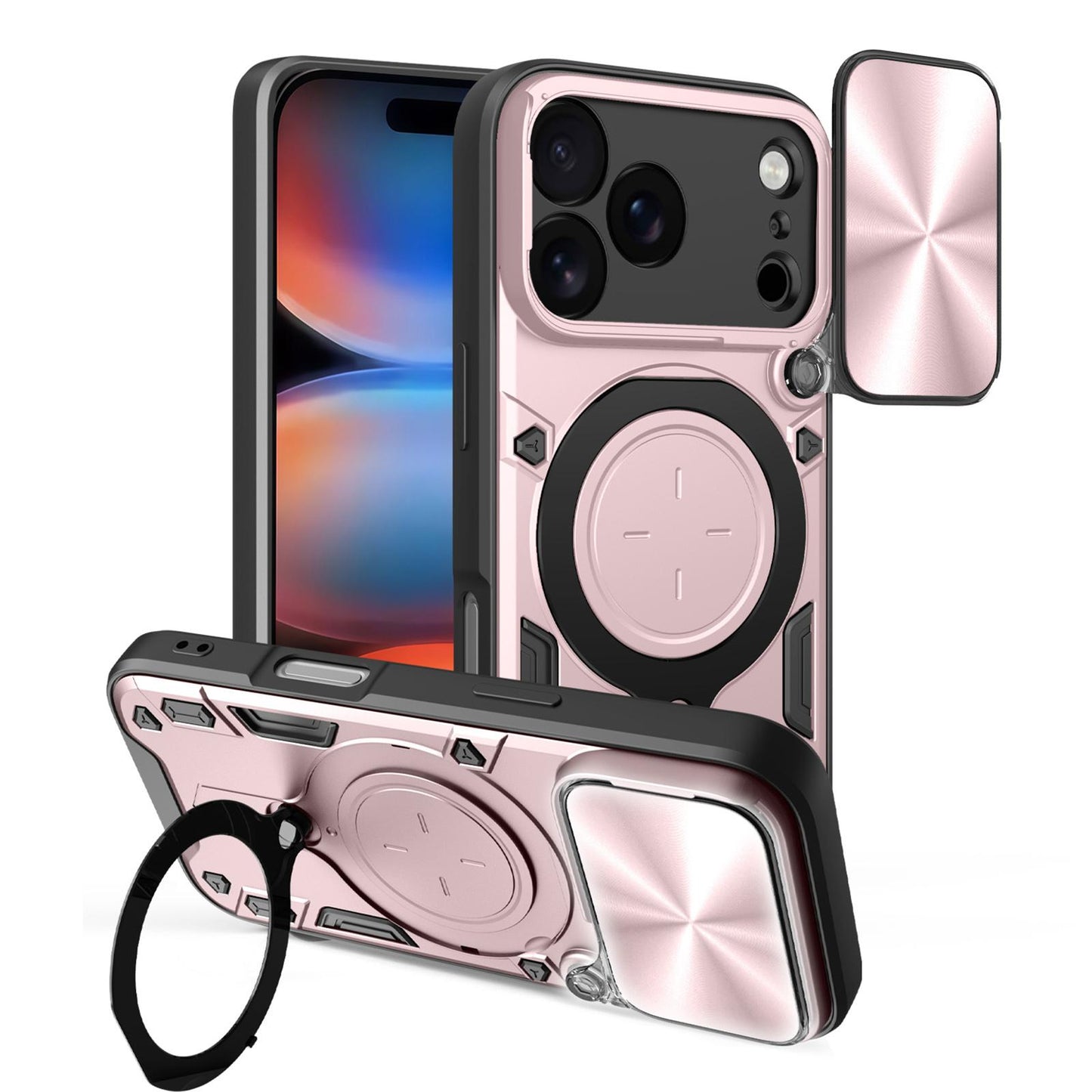 Apple iPhone 17 Pro Magnetic Holder CD Texture Sliding Camshield Phone Case, TPU PC Shockproof Cover