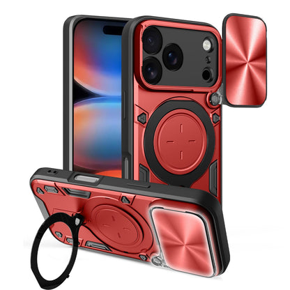Apple iPhone 17 Pro Magnetic Holder CD Texture Sliding Camshield Phone Case, TPU PC Shockproof Cover