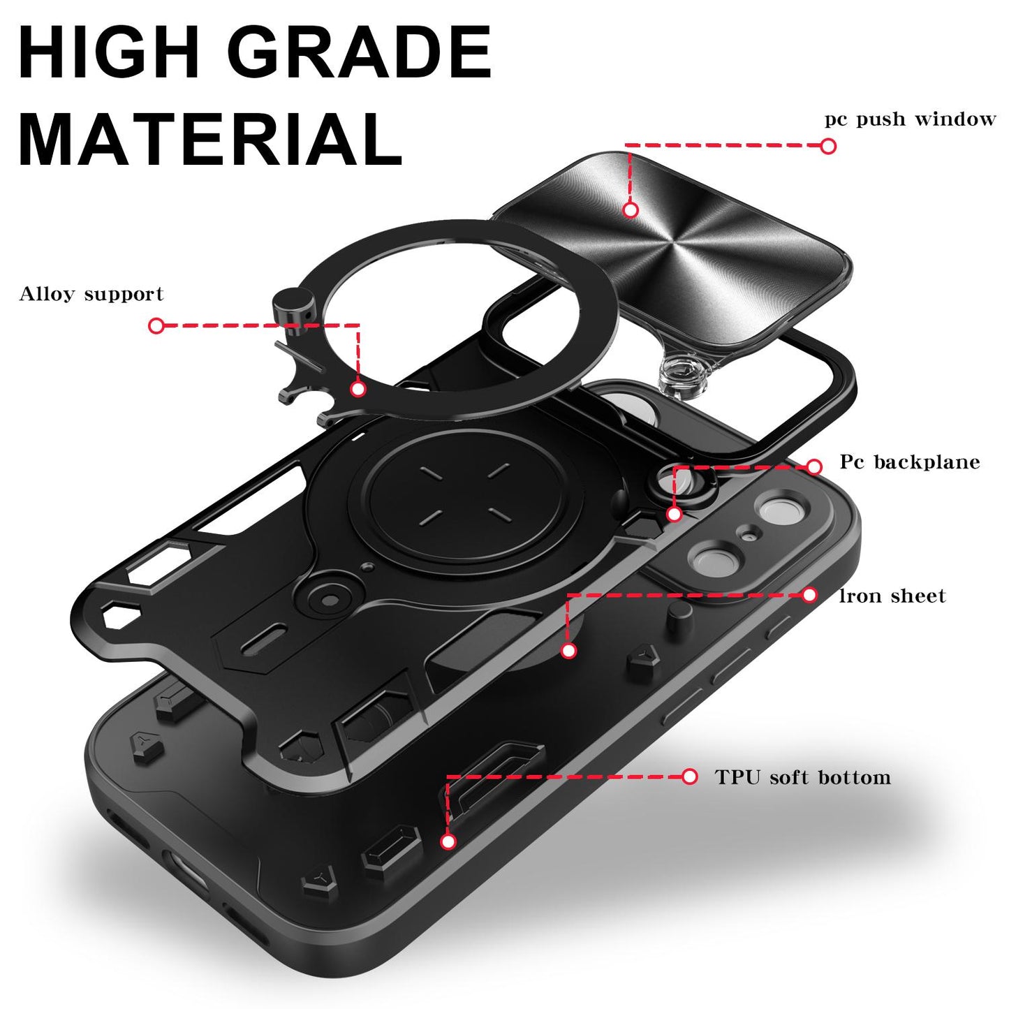 Apple iPhone 17 Pro Magnetic Holder CD Texture Sliding Camshield Phone Case, TPU PC Shockproof Cover