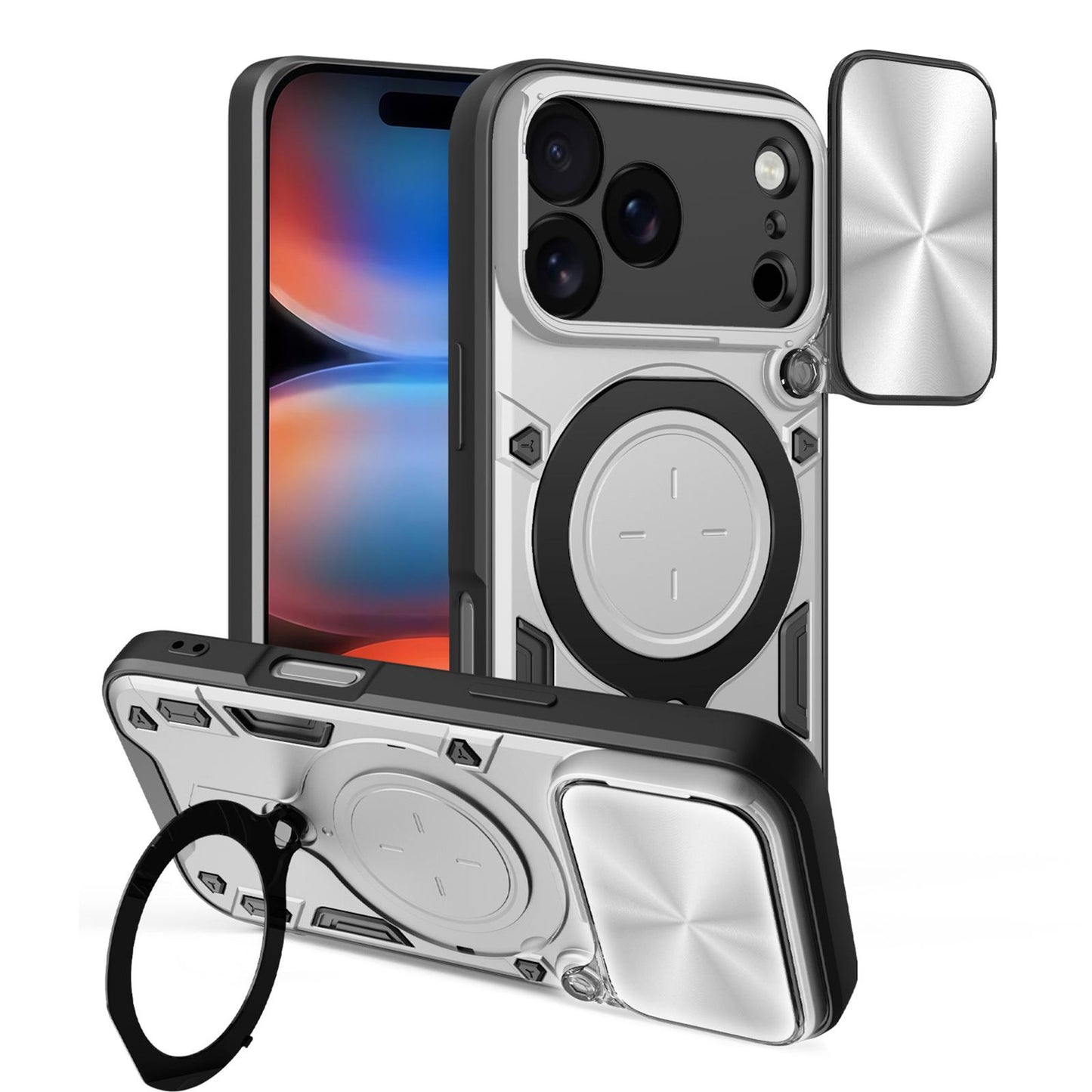 Apple iPhone 17 Pro Magnetic Holder CD Texture Sliding Camshield Phone Case, TPU PC Shockproof Cover
