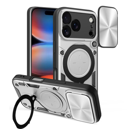 Apple iPhone 17 Pro Magnetic Holder CD Texture Sliding Camshield Phone Case, TPU PC Shockproof Cover