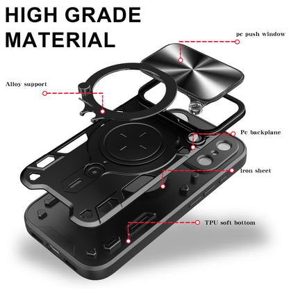 Apple iPhone 17 Pro Magnetic Holder CD Texture Sliding Camshield Phone Case, TPU PC Shockproof Cover