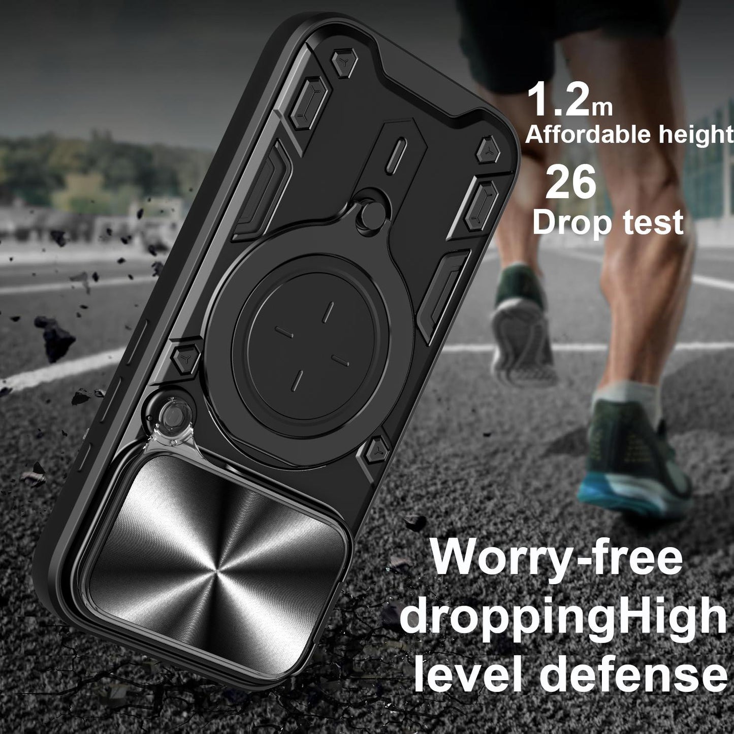 Apple iPhone 17 Pro Magnetic Holder CD Texture Sliding Camshield Phone Case, TPU PC Shockproof Cover