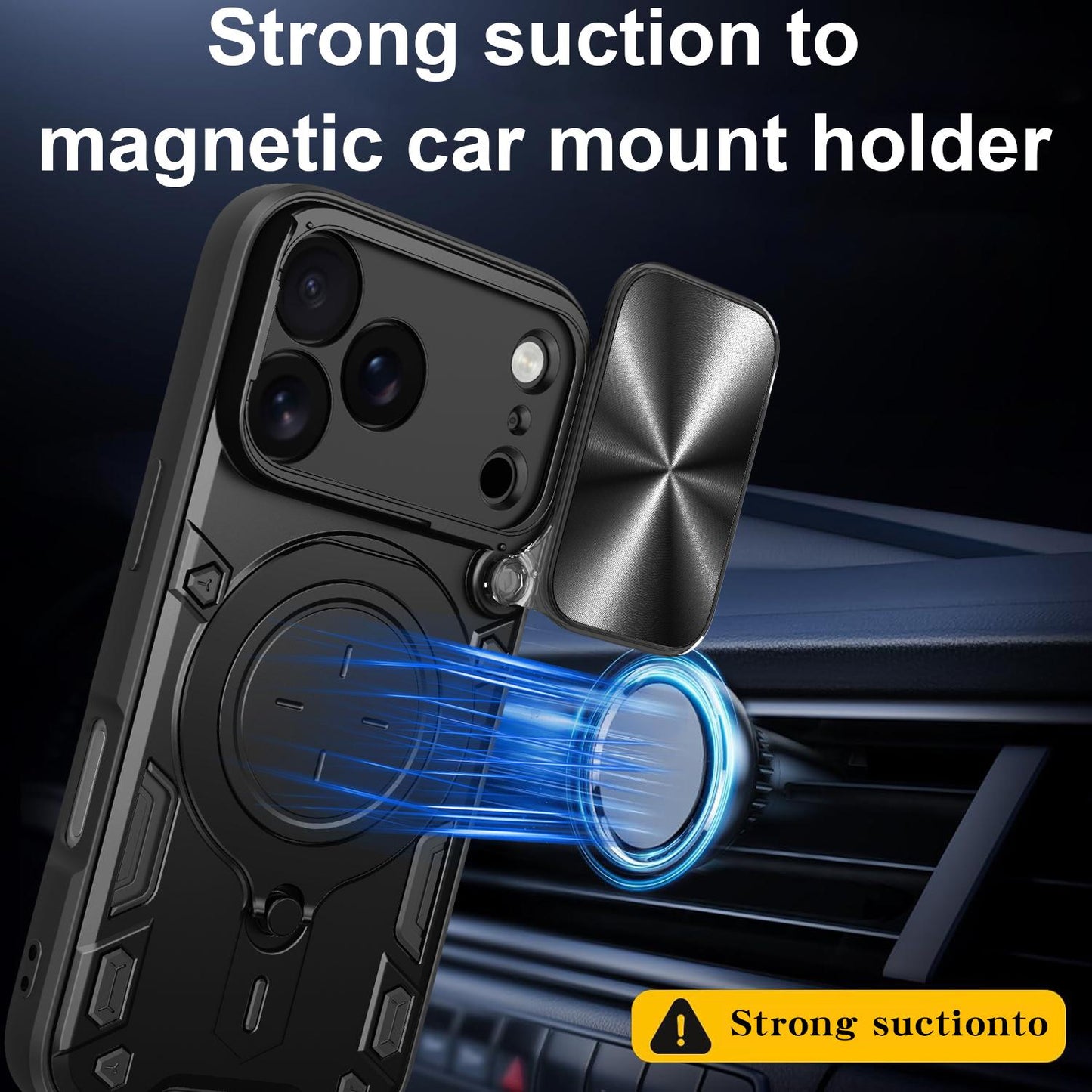 Apple iPhone 17 Pro Magnetic Holder CD Texture Sliding Camshield Phone Case, TPU PC Shockproof Cover