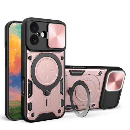 Apple iPhone 17 Magnetic Holder CD Texture Sliding Camshield Phone Case, TPU PC Shockproof Cover