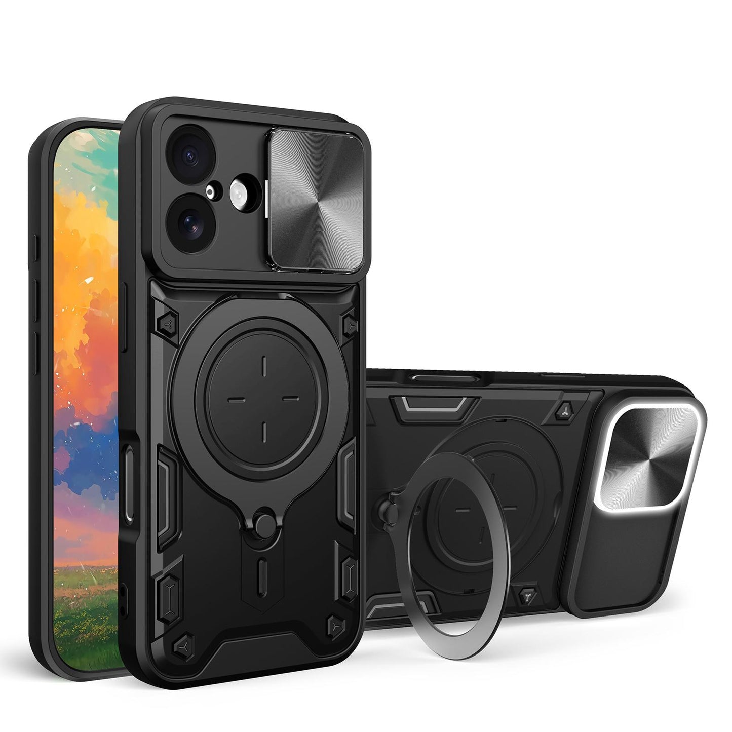 Apple iPhone 17 Magnetic Holder CD Texture Sliding Camshield Phone Case, TPU PC Shockproof Cover