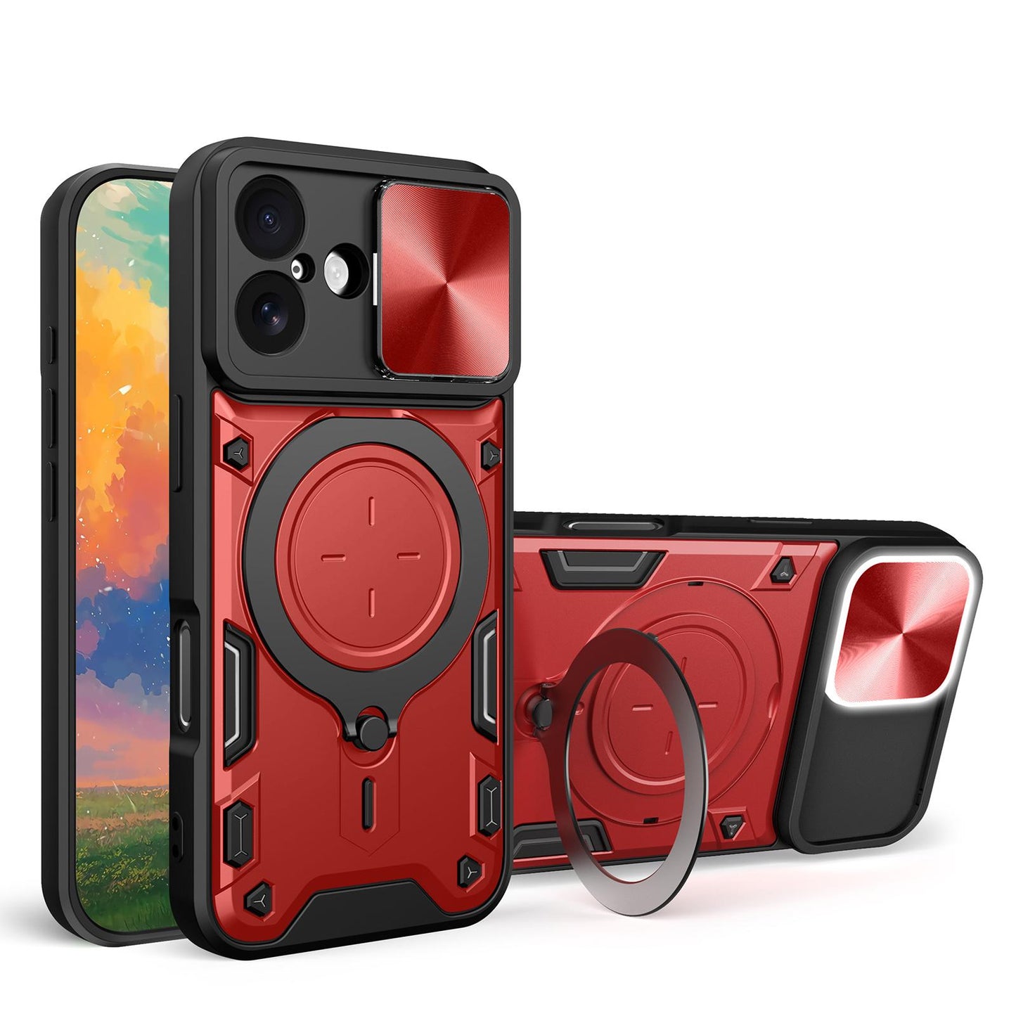 Apple iPhone 17 Magnetic Holder CD Texture Sliding Camshield Phone Case, TPU PC Shockproof Cover