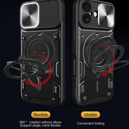 Apple iPhone 17 Magnetic Holder CD Texture Sliding Camshield Phone Case, TPU PC Shockproof Cover