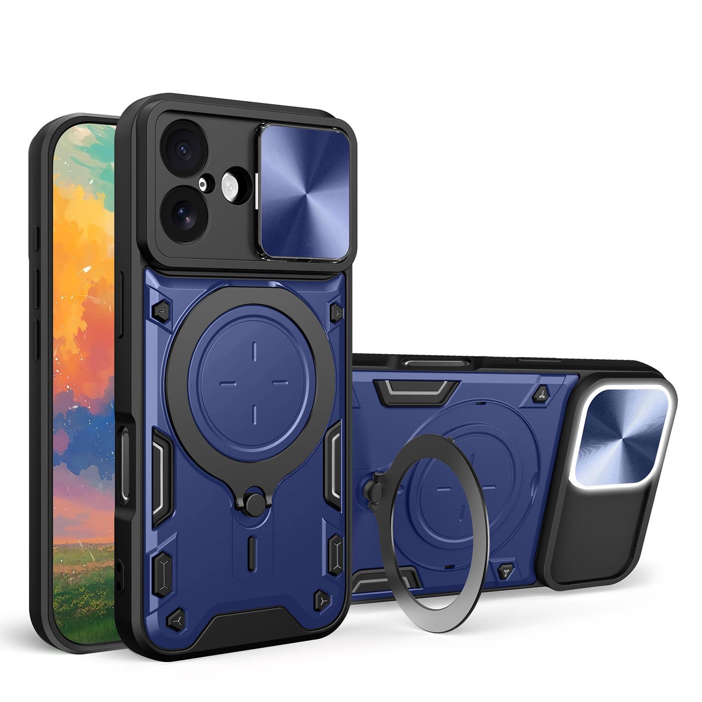 Apple iPhone 17 Magnetic Holder CD Texture Sliding Camshield Phone Case, TPU PC Shockproof Cover