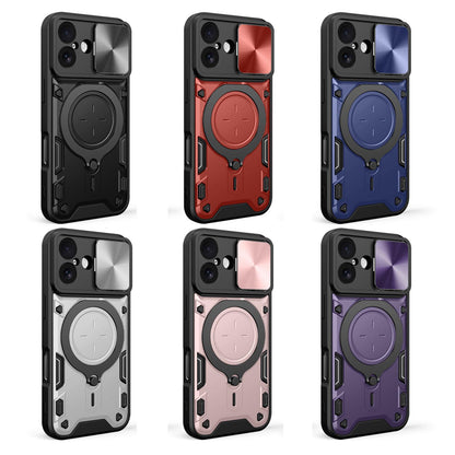 Apple iPhone 17 Magnetic Holder CD Texture Sliding Camshield Phone Case, TPU PC Shockproof Cover