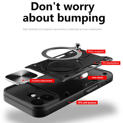 Apple iPhone 17 Magnetic Holder CD Texture Sliding Camshield Phone Case, TPU PC Shockproof Cover