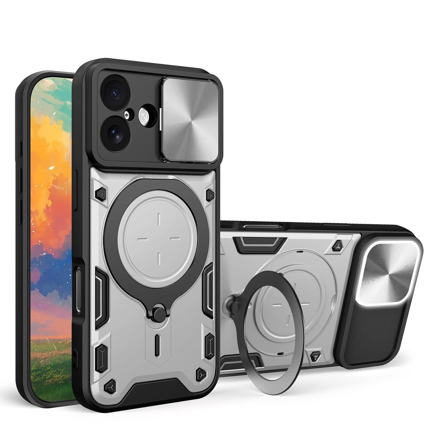 Apple iPhone 17 Magnetic Holder CD Texture Sliding Camshield Phone Case, TPU PC Shockproof Cover