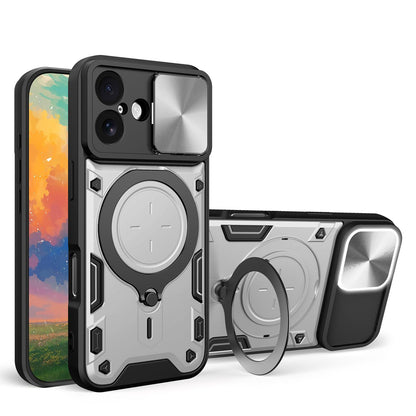 Apple iPhone 17 Magnetic Holder CD Texture Sliding Camshield Phone Case, TPU PC Shockproof Cover