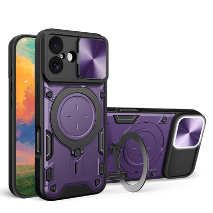 Apple iPhone 17 Magnetic Holder CD Texture Sliding Camshield Phone Case, TPU PC Shockproof Cover