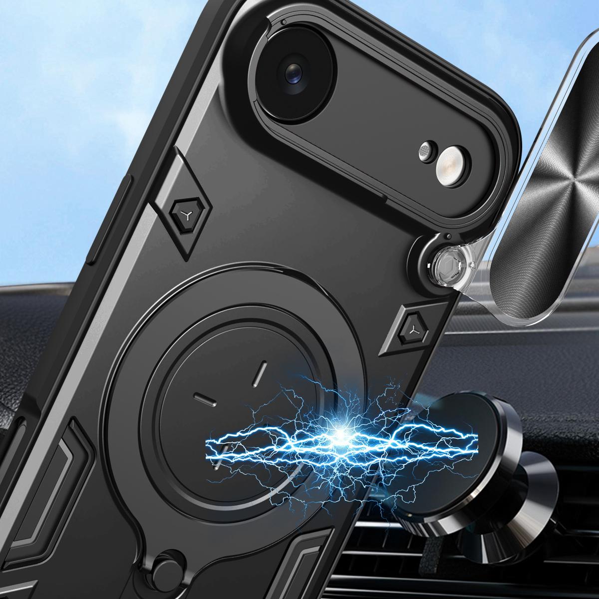 Apple iPhone Air Magnetic Holder CD Texture Sliding Camshield Phone Case, TPU PC Shockproof Cover