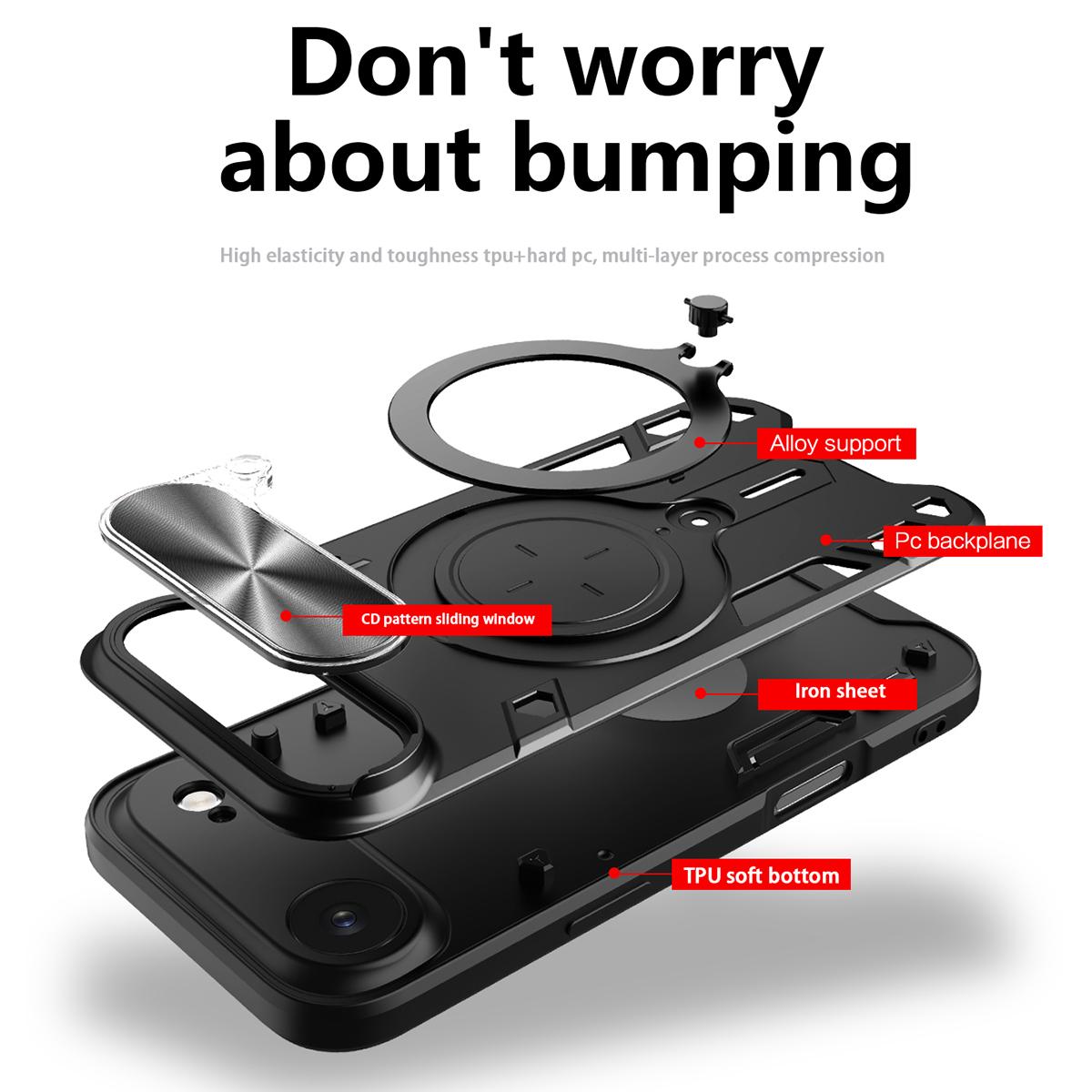 Apple iPhone Air Magnetic Holder CD Texture Sliding Camshield Phone Case, TPU PC Shockproof Cover