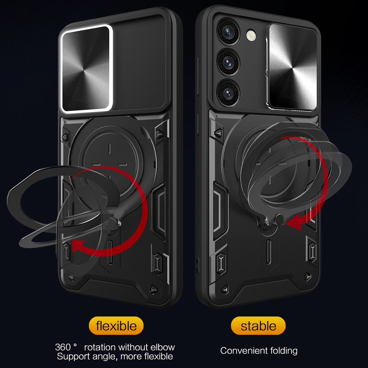 Samsung Galaxy S23 5G Magnetic Holder CD Texture Sliding Camshield Phone Case, TPU PC Shockproof Cover