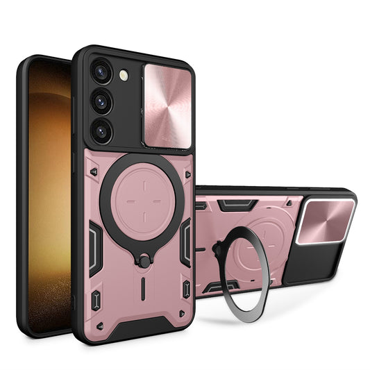 Samsung Galaxy S23+ 5G Magnetic Holder CD Texture Sliding Camshield Phone Case, TPU PC Shockproof Cover