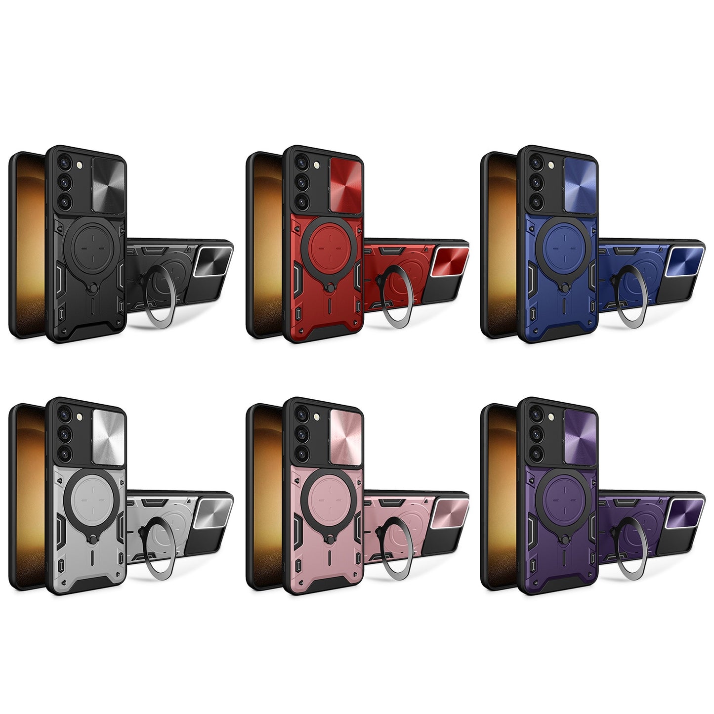 Samsung Galaxy S23+ 5G Magnetic Holder CD Texture Sliding Camshield Phone Case, TPU PC Shockproof Cover