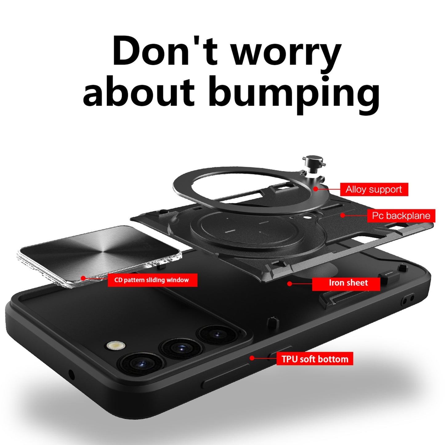 Samsung Galaxy S23+ 5G Magnetic Holder CD Texture Sliding Camshield Phone Case, TPU PC Shockproof Cover