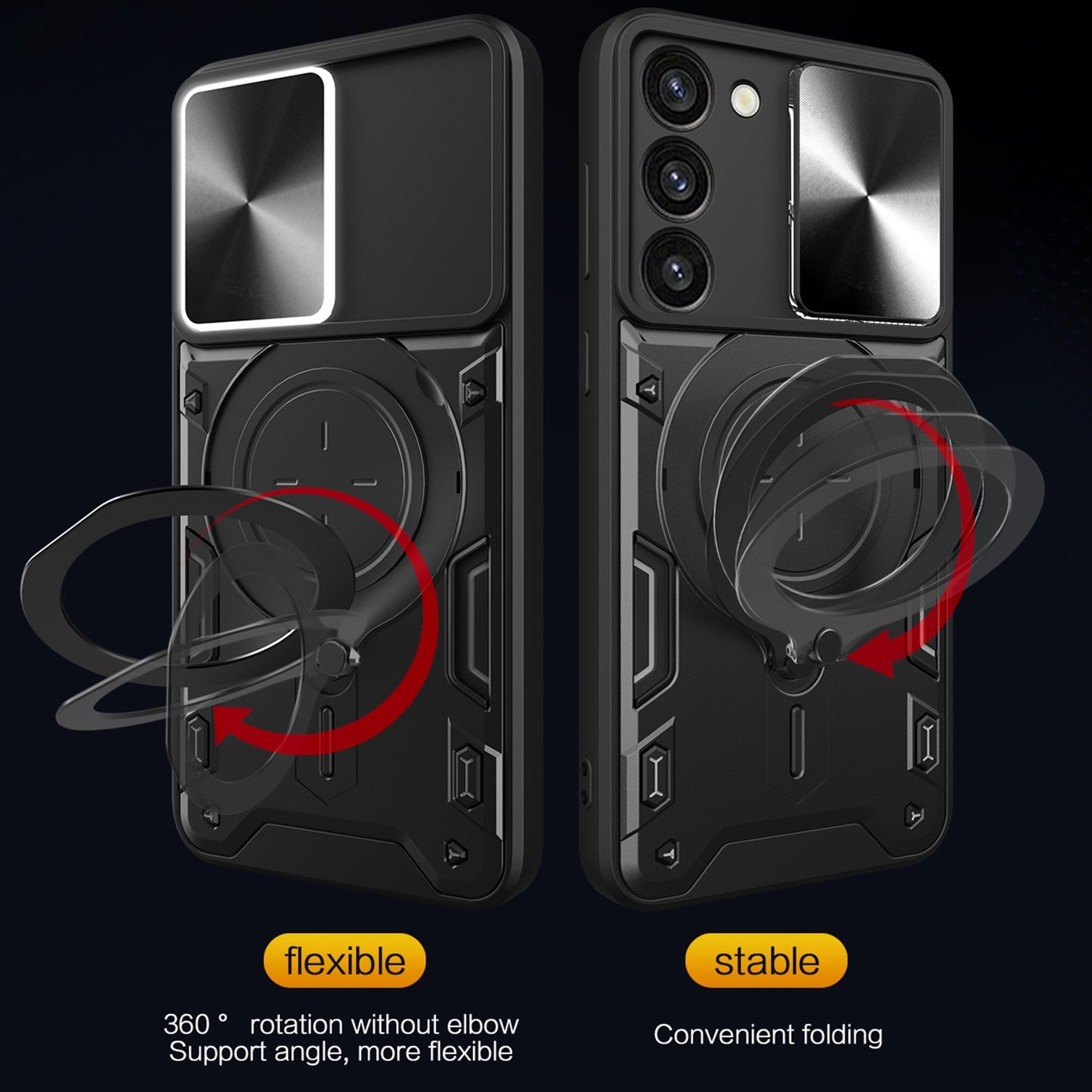 Samsung Galaxy S23+ 5G Magnetic Holder CD Texture Sliding Camshield Phone Case, TPU PC Shockproof Cover