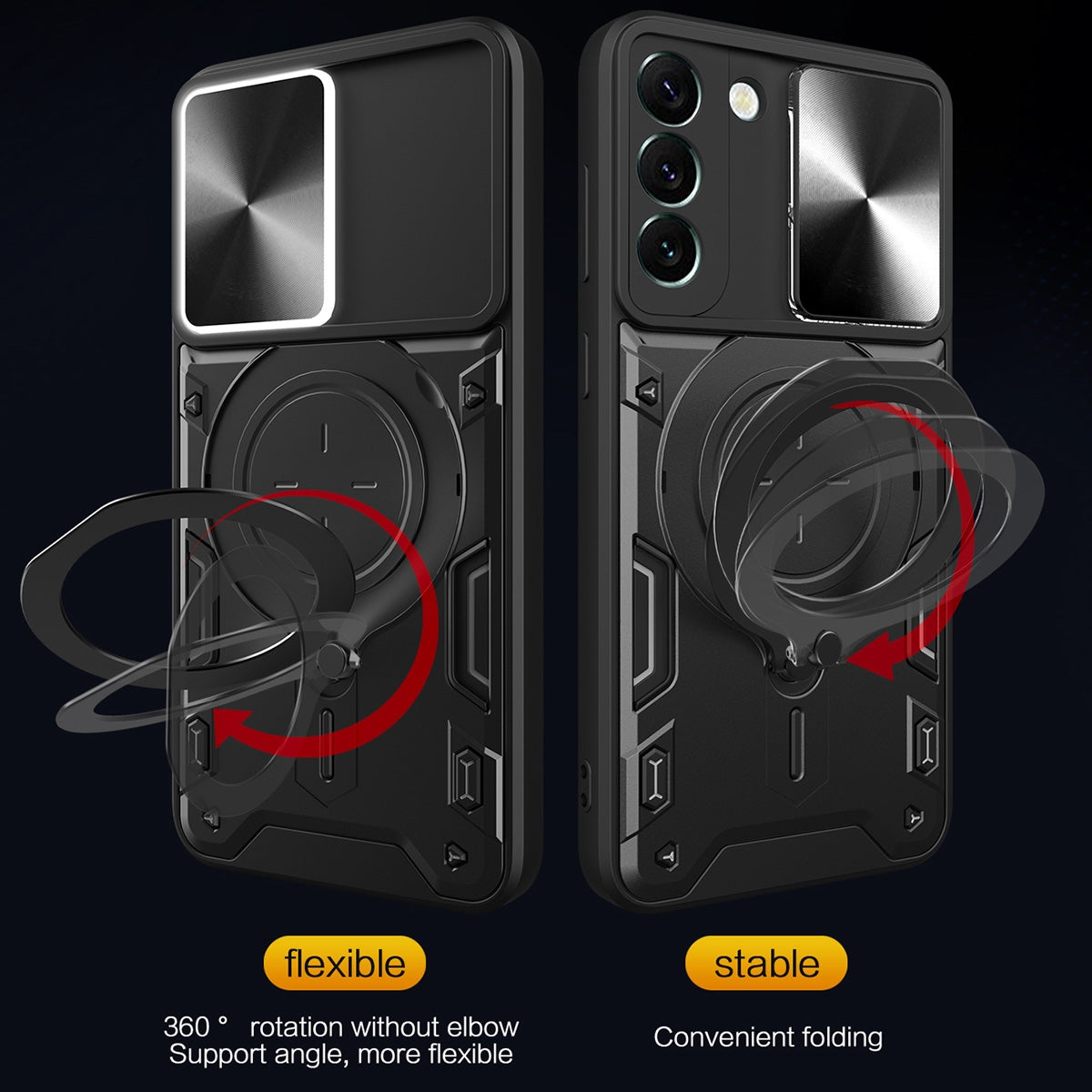 Samsung Galaxy S22 5G Magnetic Holder CD Texture Sliding Camshield Phone Case, TPU PC Shockproof Cover