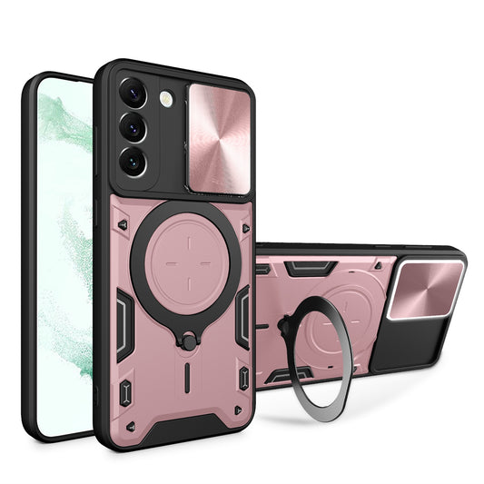 Samsung Galaxy S22+ 5G Magnetic Holder CD Texture Sliding Camshield Phone Case, TPU PC Shockproof Cover