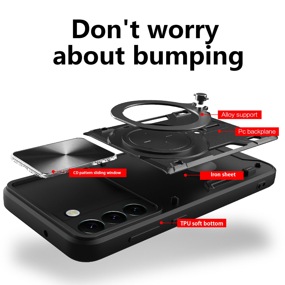 Samsung Galaxy S22+ 5G Magnetic Holder CD Texture Sliding Camshield Phone Case, TPU PC Shockproof Cover