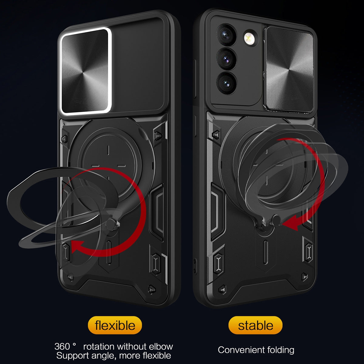 Samsung Galaxy S21 5G Magnetic Holder CD Texture Sliding Camshield Phone Case, TPU PC Shockproof Cover