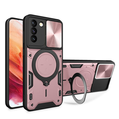 Samsung Galaxy S21+ 5G Magnetic Holder CD Texture Sliding Camshield Phone Case, TPU PC Shockproof Cover