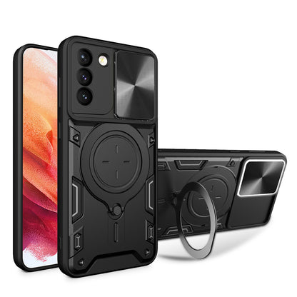 Samsung Galaxy S21+ 5G Magnetic Holder CD Texture Sliding Camshield Phone Case, TPU PC Shockproof Cover