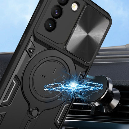 Samsung Galaxy S21+ 5G Magnetic Holder CD Texture Sliding Camshield Phone Case, TPU PC Shockproof Cover