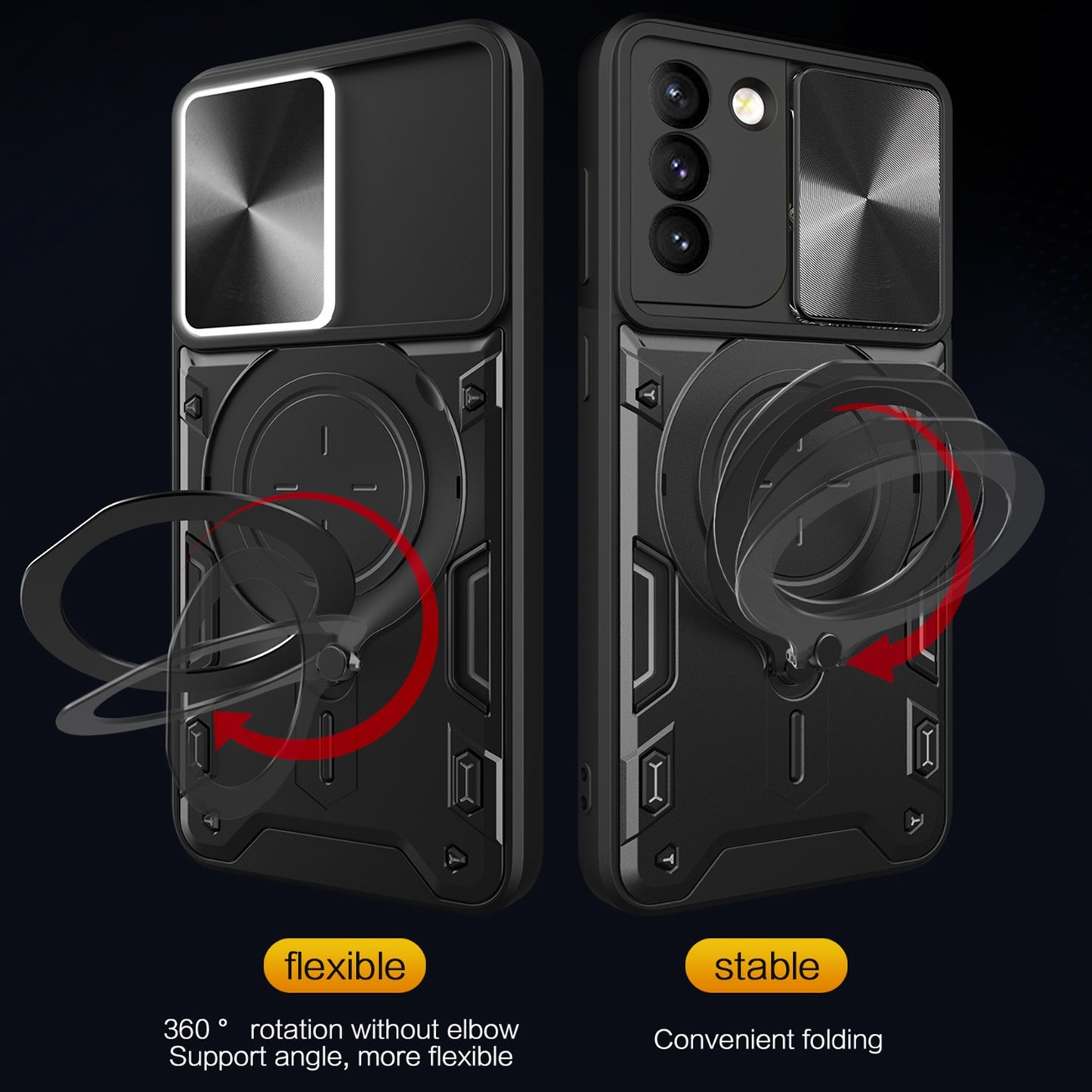 Samsung Galaxy S21+ 5G Magnetic Holder CD Texture Sliding Camshield Phone Case, TPU PC Shockproof Cover