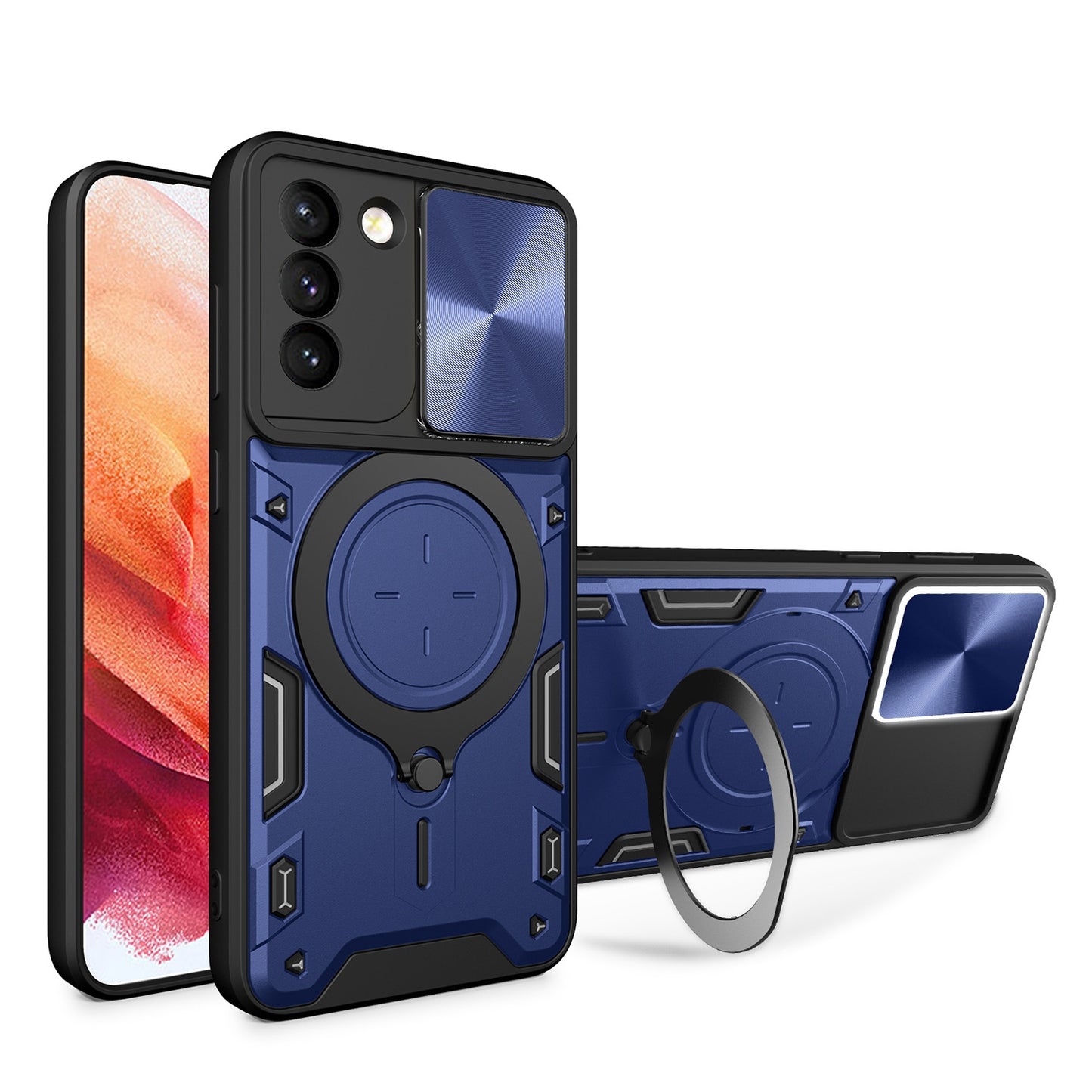 Samsung Galaxy S21+ 5G Magnetic Holder CD Texture Sliding Camshield Phone Case, TPU PC Shockproof Cover