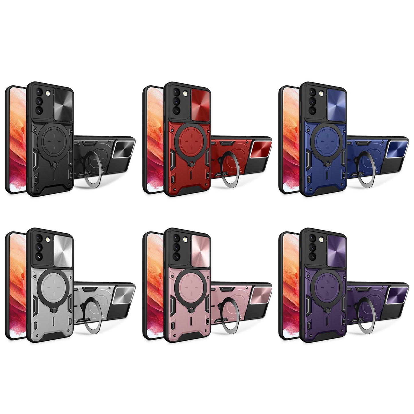 Samsung Galaxy S21+ 5G Magnetic Holder CD Texture Sliding Camshield Phone Case, TPU PC Shockproof Cover