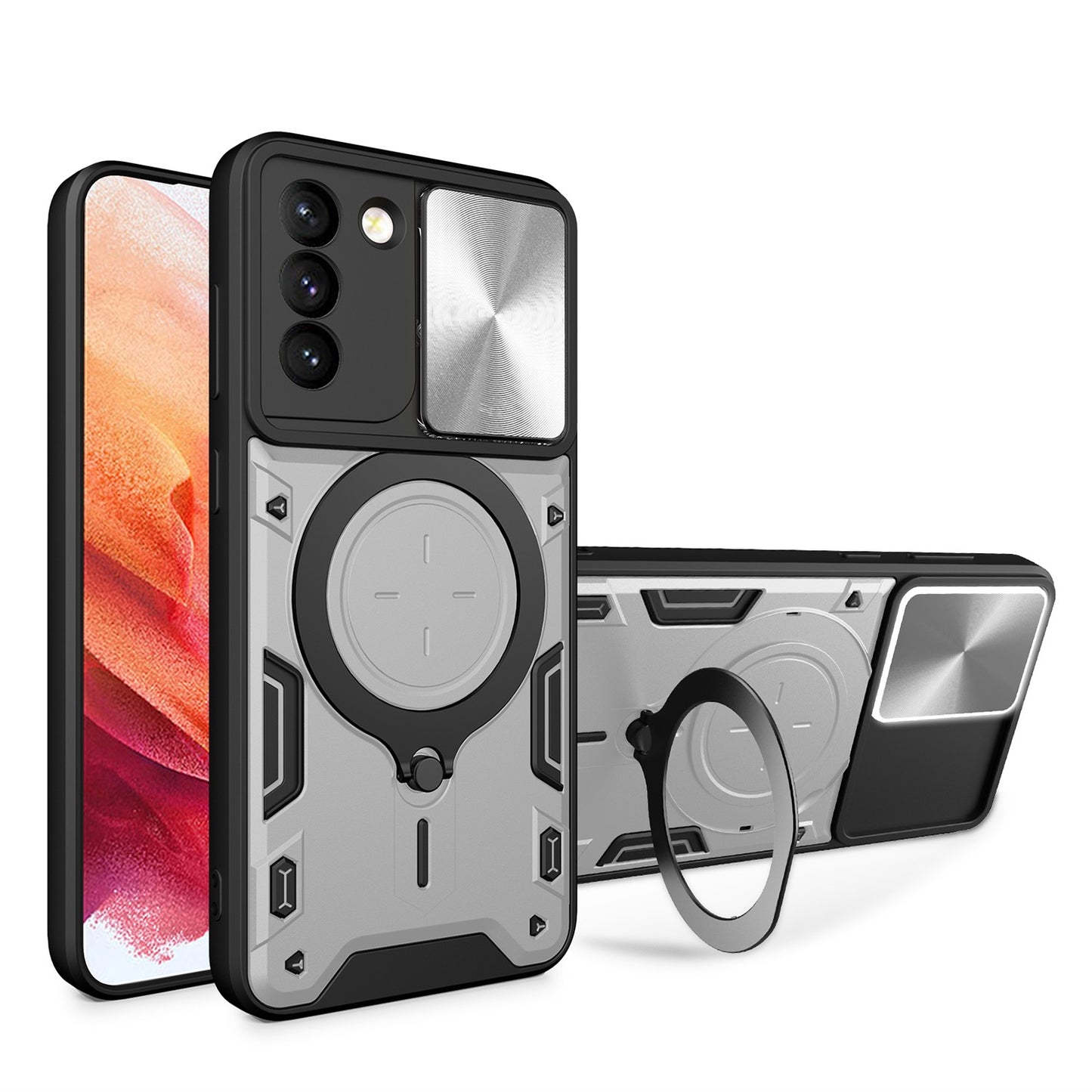 Samsung Galaxy S21+ 5G Magnetic Holder CD Texture Sliding Camshield Phone Case, TPU PC Shockproof Cover
