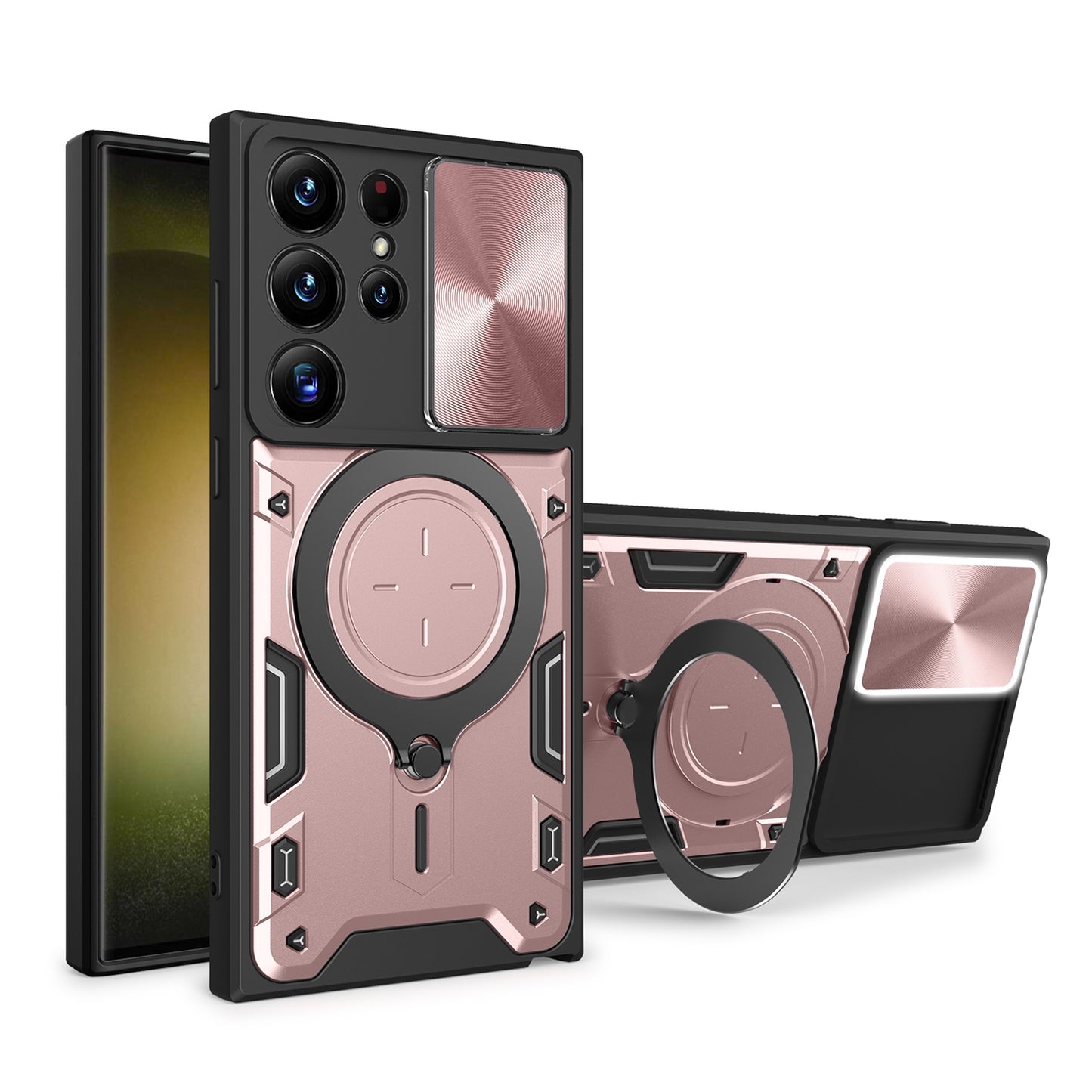 Samsung Galaxy S21 Ultra 5G Magnetic Holder CD Texture Sliding Camshield Phone Case, TPU PC Shockproof Cover