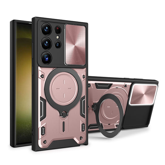 Samsung Galaxy S21 Ultra 5G Magnetic Holder CD Texture Sliding Camshield Phone Case, TPU PC Shockproof Cover