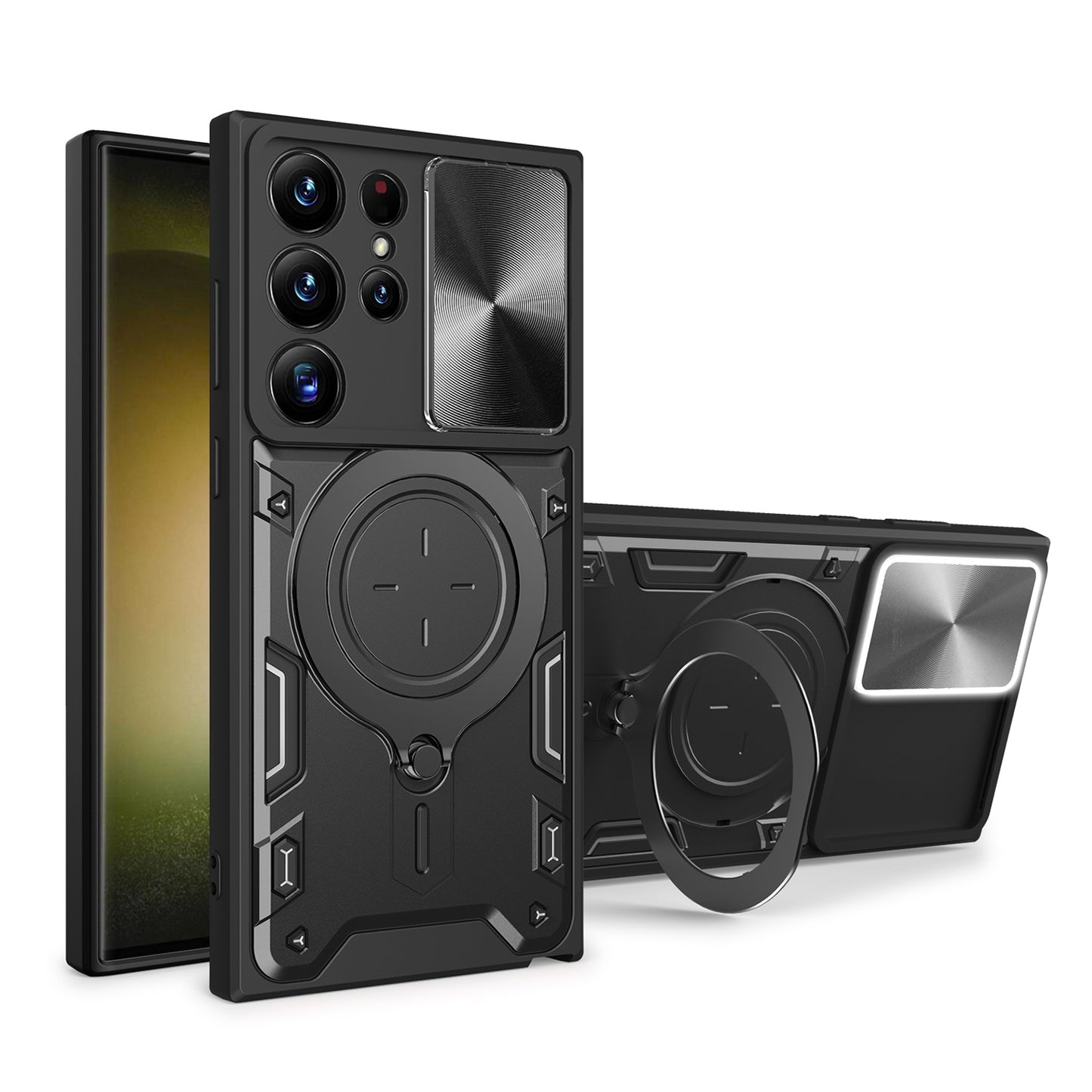 Samsung Galaxy S21 Ultra 5G Magnetic Holder CD Texture Sliding Camshield Phone Case, TPU PC Shockproof Cover