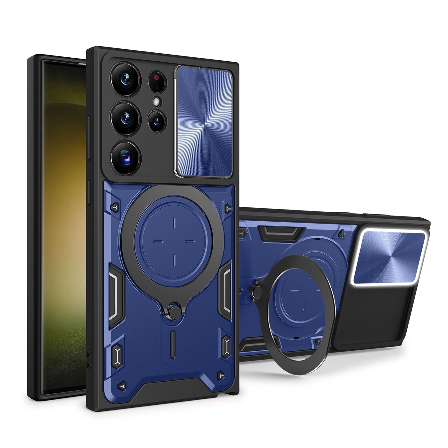 Samsung Galaxy S21 Ultra 5G Magnetic Holder CD Texture Sliding Camshield Phone Case, TPU PC Shockproof Cover