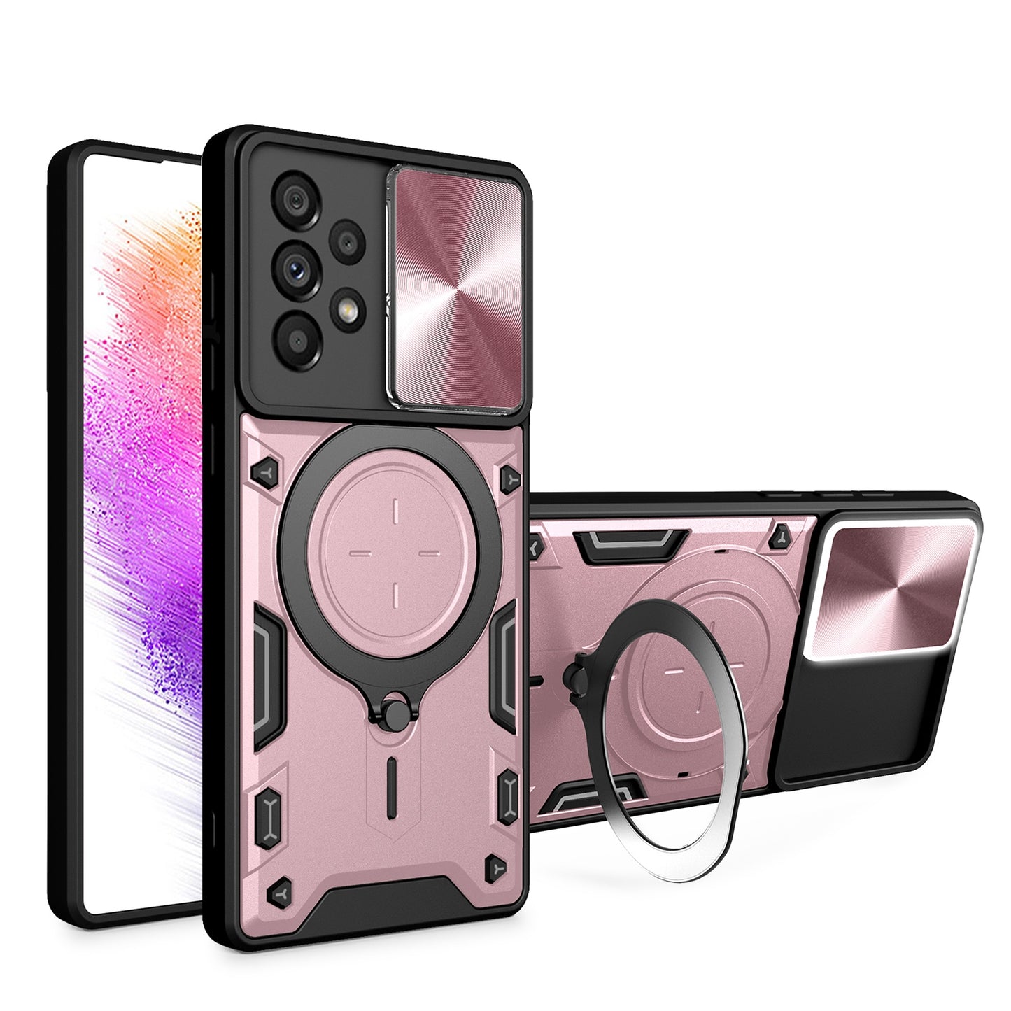 Samsung Galaxy A73 5G Magnetic Holder CD Texture Sliding Camshield Phone Case, TPU PC Shockproof Cover