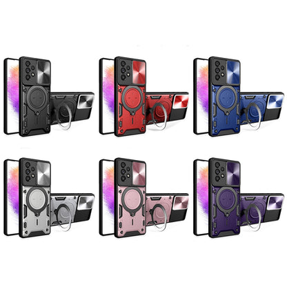 Samsung Galaxy A73 5G Magnetic Holder CD Texture Sliding Camshield Phone Case, TPU PC Shockproof Cover